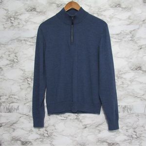 Mette Men’s Blue Merino Wool Zip Pullover Sweater Size Large